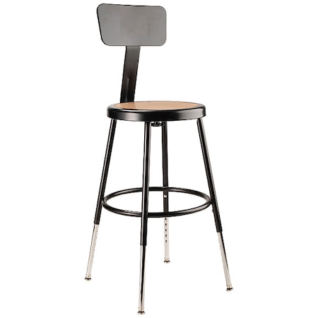 National Public Seating Round Stool with Backrest, Height 19" to 27"Black 6218HB-10