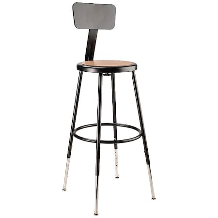 NATIONAL PUBLIC SEATING Round Stool with Backrest, Height 25" to 33"Black 6224HB-10