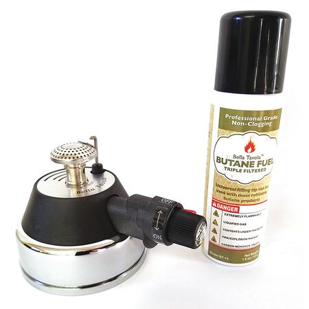 Bella Tavola Burner,Butane Fondue Chafing Burner & Butane Fuel Combo Pack, Silver