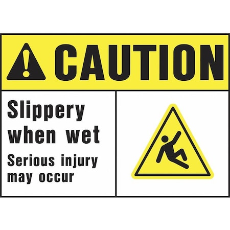 Hy-Ko Sign, Caution Slippery When Wet, PK5 5661 | Zoro