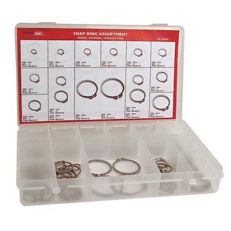 Huyett External Retaining Ring Assortment, Stainless Steel, Plain Finish, 138 Pieces DISP-DSH138SS