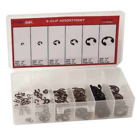 Rotor Clip External Retaining Ring Assortment, Carbon Steel, Phosphate Finish DISP-E125