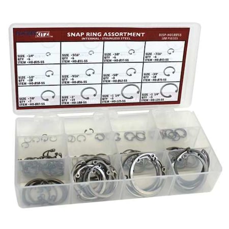 Huyett Internal Retaining Ring Assortment, Stainless Steel, 11 Sizes DISP-HO100SS