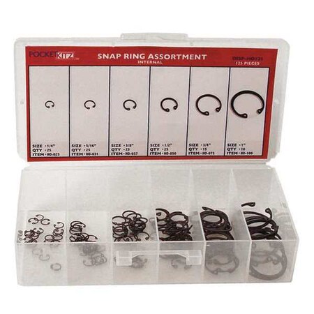 Huyett Internal Retaining Ring Assortment, 125 Pieces, 6 Sizes DISP-HO125
