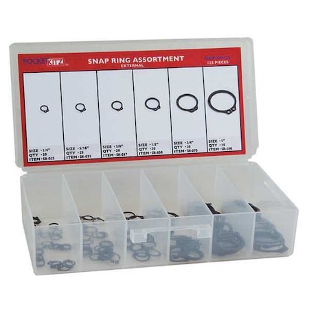 Huyett External Retaining Ring Assortment, 125 Pieces, 6 Sizes DISP-SH125