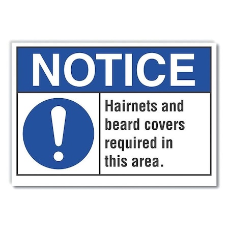 Lyle Notice, Hairnets and Beard Covers Required In This Area, 7 in W x 5 in H, Horizontal Rectangle LCU5-0001-ND_7X5