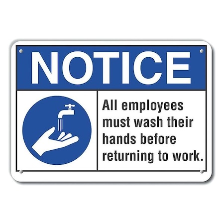 Lyle All Employees Must Wash Hands Before Returning To Work., 10" W x 7" H, Aluminum, LCU5-0002-NA_10X7 LCU5-0002-NA_10X7