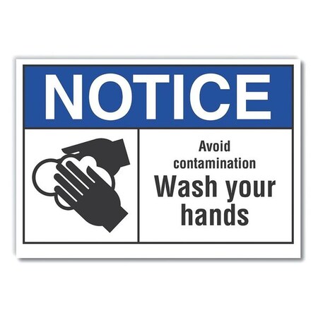 Lyle Notice, Avoid Contamination Wash Your Hands, 10 in W x 7 in H, Vertical Rectangle, LCU5-0033-RD_10X7 LCU5-0033-RD_10X7