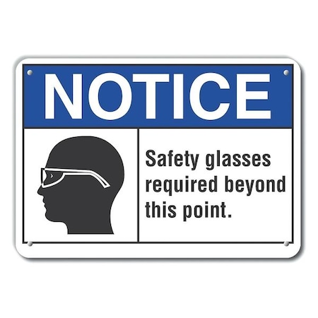 Lyle Notice, Safety Glasses Required Beyond This Point, 14 in W x 10 in H, Horizontal Rectangle, Plastic LCU5-0035-NP_14X10