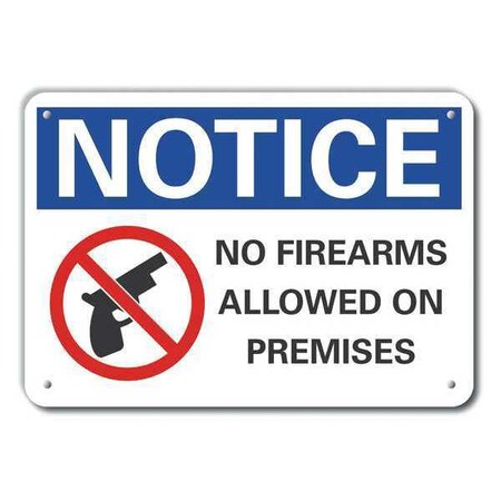 Lyle Notice, No Firearms Allowed On Premises, 10 in W x 7 in H, Vertical Rectangle, Aluminum LCU5-0051-RA_10X7