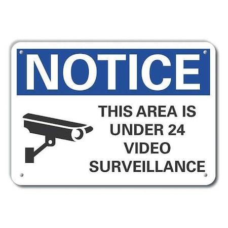 Lyle Notice, This Area Is Under 24 Hour Surveillance, 14 in W x 10 in H, Horizontal Rectangle, Plastic LCU5-0053-NP_14X10