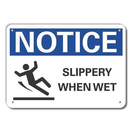 Lyle Notice, Slippery When Wet, 14 in W x 10 in H, Horizontal Rectangle, Aluminum LCU5-0063-RA_14X10