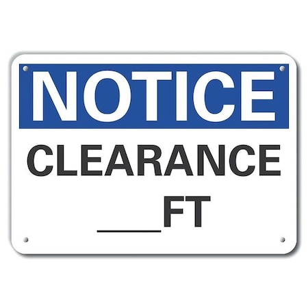 Lyle Notice, Clearance _Ft, 7 in x 10 in, Vertical Rectangle, Aluminum, LCU5-0085-NA_10X7 LCU5-0085-NA_10X7