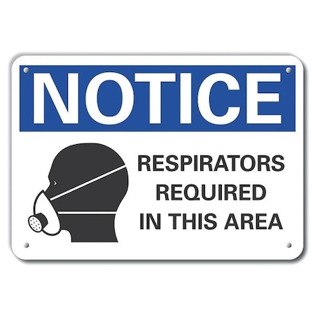 Lyle Notice, Respirators Required In This Area, 14 in W x 10 in H, Horizontal Rectangle, Aluminum LCU5-0074-RA_14X10