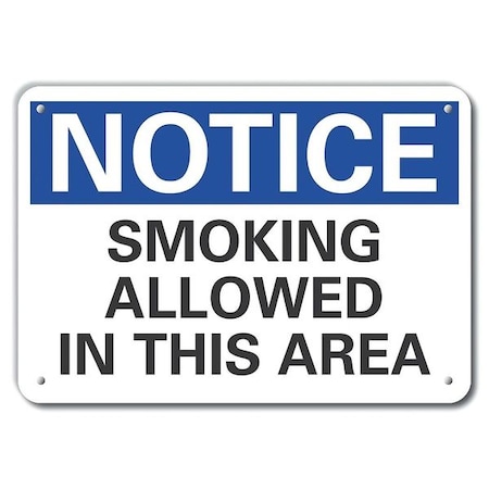Lyle Plastic Smoking Area Notice Sign, 10" H, 14 in W, Plastic, Horizontal Rectangle, LCU5-0141-NP_14X10 LCU5-0141-NP_14X10