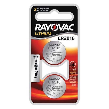 Rayovac CR2016 3V Lithium Coin Battery, 2PK KECR2016-2