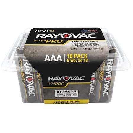 Rayovac UltraPro AAA Alkaline Battery, 18 PK, 1.5V DC ALAAA-18PPJ