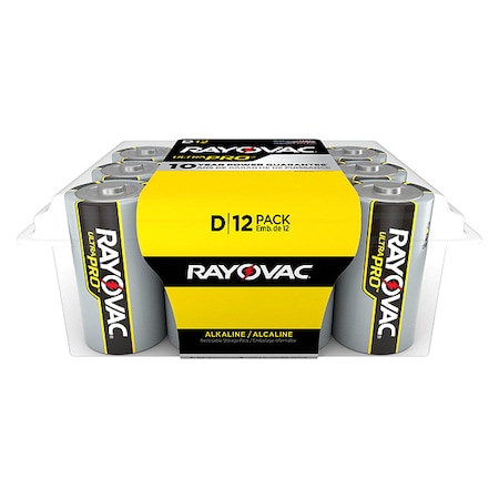 Rayovac UltraPro D Alkaline Battery, 1.5V DC, PK12 ALD12PP