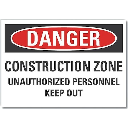 Lyle Construction Area Danger Reflective Label, 3 1/2 in Height, 5 in Width, Reflective Sheeting LCU4-0640-RD_5X3.5