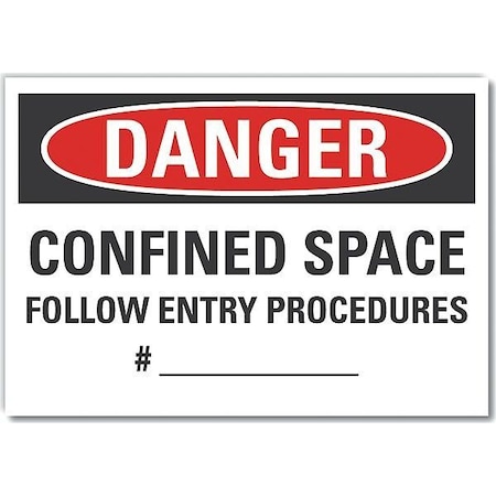 Lyle Decal, Danger Confined Space, 5 x 3.5", LCU4-0646-RD_5X3.5 LCU4-0646-RD_5X3.5