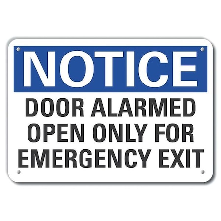 Lyle Notice, Door Alarmed Open Only For Emergency Exit, 14 in W x 10 in H, Horizontal Rectangle LCU5-0197-NA_14X10