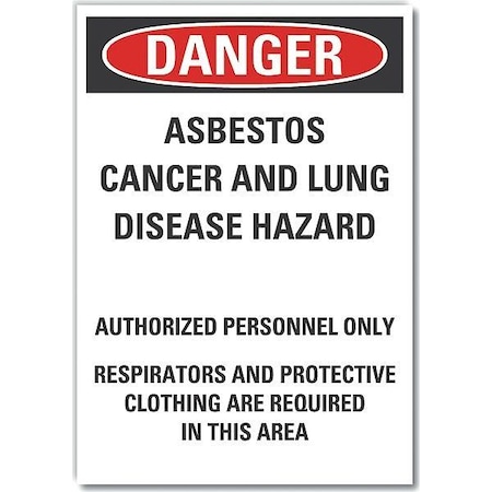 Lyle Asbestos  Danger Label, 14 in Height, 10 in Width, Polyester, Vertical Rectangle, English LCU4-0718-ND_14X10