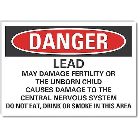 Lyle Lead Hazard  Danger Reflective Label, 5 in Height, 7 in Width, Reflective Sheeting, English LCU4-0719-RD_7X5