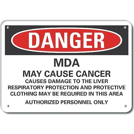 Lyle Aluminum Mda Danger Sign, 7 in Height, 10 in Width, Aluminum, Vertical Rectangle, English LCU4-0721-NA_10X7