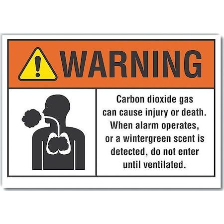 Lyle Carbon Dioxide Warning Label, 5 in H, 7 in W, Polyester, Horizontal, English, LCU6-0016-ND_7X5 LCU6-0016-ND_7X5