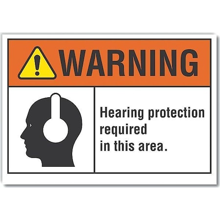 Lyle Decal, Warning Hearing Protection, 7 x 5", Sign Background Color: White LCU6-0030-ND_7X5