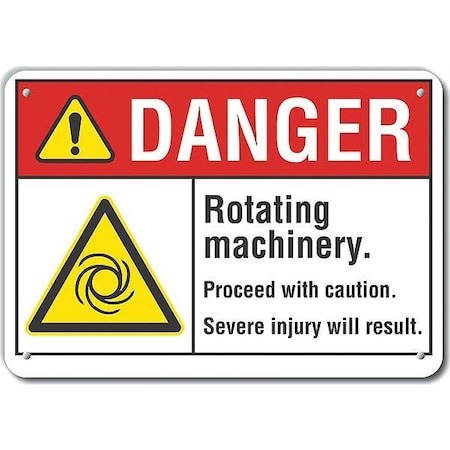 Lyle Aluminum Rotating Machinery Danger Sign, 10 in Height, 14 in Width, Aluminum, Horizontal Rectangle LCU4-0024-NA_14X10