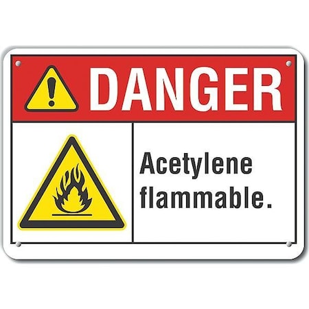 Lyle Plastic Acetylene Danger Sign, 7 in Height, 10 in Width, Plastic, Vertical Rectangle, English LCU4-0014-NP_10X7