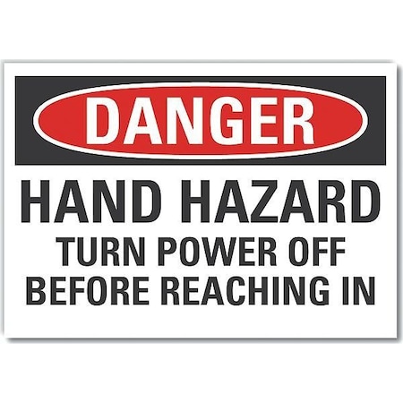 Lyle Decal, Reflective, Danger Hand Hazard, 5 x 3.5", 3 1/2 in Height, 5 in Width, Reflective Sheeting LCU4-0618-RD_5X3.5