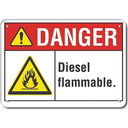 Lyle Aluminum Diesel Danger Sign, 7 in Height, 10 in Width, Aluminum, Vertical Rectangle, English LCU4-0011-NA_10X7