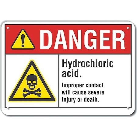 Lyle Aluminum Hydrochloric Acid Danger Sign, 10 in Height, 14 in Width, Aluminum, Horizontal Rectangle LCU4-0034-NA_14X10