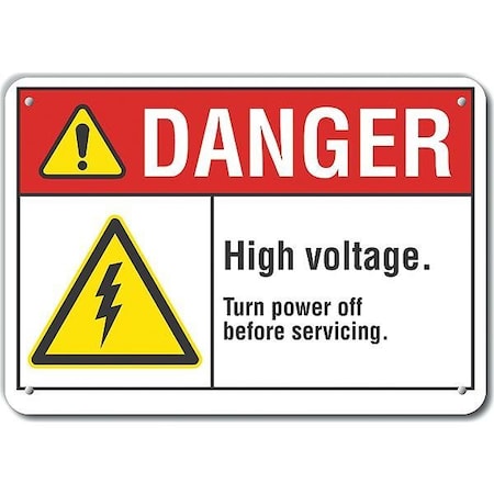 Lyle Reflective  High Voltage Danger Sign, 7 in Height, 10 in Width, Aluminum, Vertical Rectangle LCU4-0049-RA_10X7