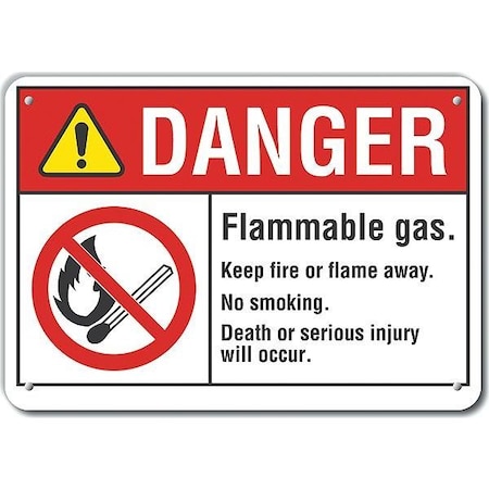 Lyle Plastic Flammable Gas Danger Sign, 10" H, 14 in W, Plastic, Horizontal Rectangle, LCU4-0134-NP_14X10 LCU4-0134-NP_14X10