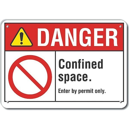 Lyle Danger Sign, 10 in H x 14 in W, Aluminum, Horizontal Rectangle, Confined Space Enter By Permit Only LCU4-0116-RA_14X10