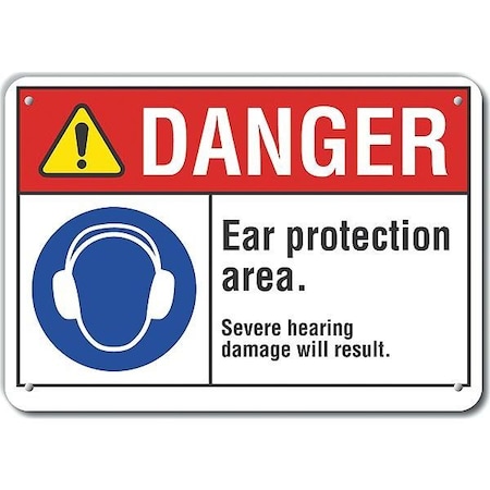 Lyle Reflective  Hearing  Danger Sign, 7 in Height, 10 in Width, Aluminum, Vertical Rectangle, English LCU4-0086-RA_10X7