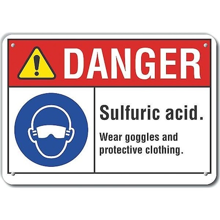 Lyle Reflective  Sulfuric Acid Danger Sign, 7 in Height, 10 in Width, Aluminum, Vertical Rectangle LCU4-0089-RA_10X7