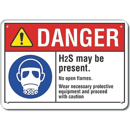 Lyle Plastic H(2)S Poisonous Gas Danger Sign, 7 in Height, 10 in Width, Plastic, Vertical Rectangle LCU4-0098-NP_10X7