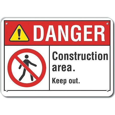 Lyle Plastic Construction Area Danger Sign, 10 in Height, 14 in Width, Plastic, Horizontal Rectangle LCU4-0140-NP_14X10