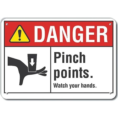 Lyle Reflective  Pinch Point Danger Sign, 7 in Height, 10 in Width, Aluminum, Vertical Rectangle LCU4-0164-RA_10X7