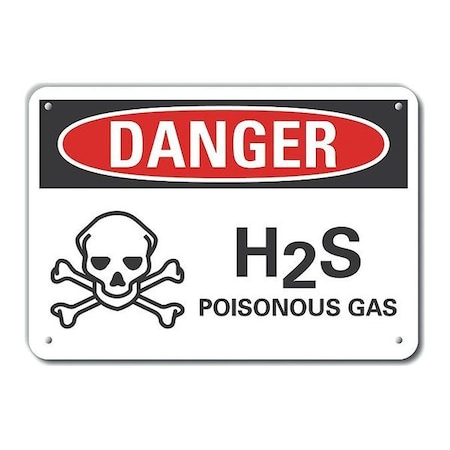 Lyle Aluminum H(2)S Poisonous Gas Danger Sign, 10 in H, 14 in W, Horizontal Rectangle, LCU4-0220-NA_14X10 LCU4-0220-NA_14X10