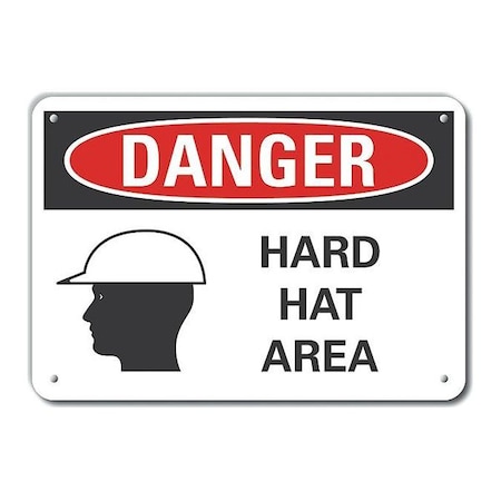 Lyle Decal, Plastic, Danger Hard Hat Area, 10x7", Sign Legend Color: Black LCU4-0286-NP_10X7