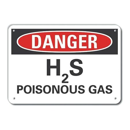 Lyle Plastic H(2)S Poisonous Gas Danger Sign, 7 in H, 10 in W, Vertical Rectangle, LCU4-0421-NP_10X7 LCU4-0421-NP_10X7
