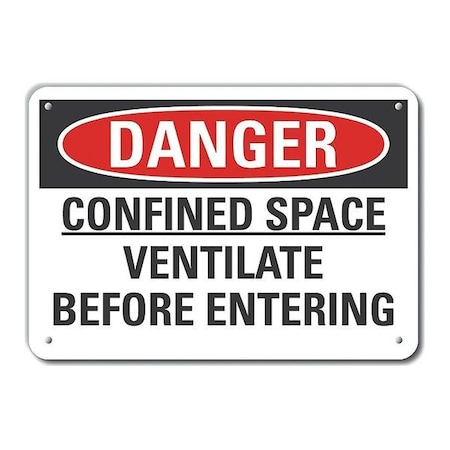 Lyle Aluminum Confined Space Danger Sign, 7 in H x 10 in W, Aluminum, Vertical Rectangle LCU4-0583-NA_10X7
