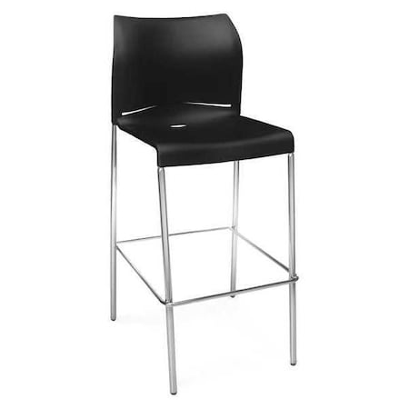 Ofm Bar Stool, Plastic, Chrome Legs, Black, PR E2000-2PK-P0