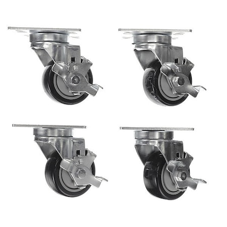 Component Hardware Caster Kit, Med Duty 4"x 4" Univ Plate C CSTPK-3PUUP-B
