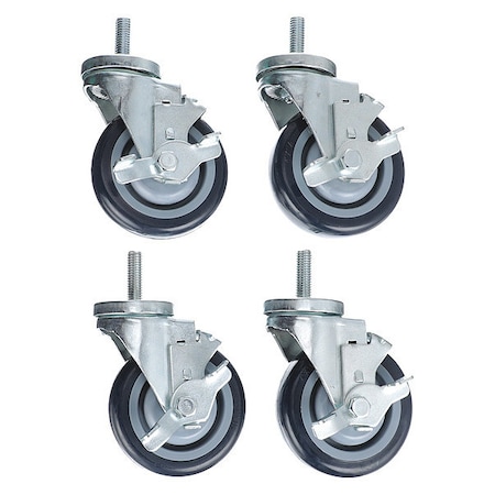 Component Hardware Caster Kit, Med Duty 1/2-13 x 1" Thd Ste CSTPK-4PUTS-1B